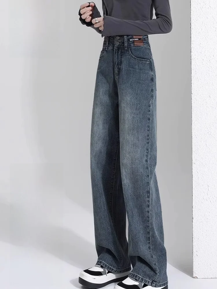 

High Waist Wide Leg Denim Jeans Women's Small Size Spring Autumn New Loose Slimming Drapey Straight Leg Pants