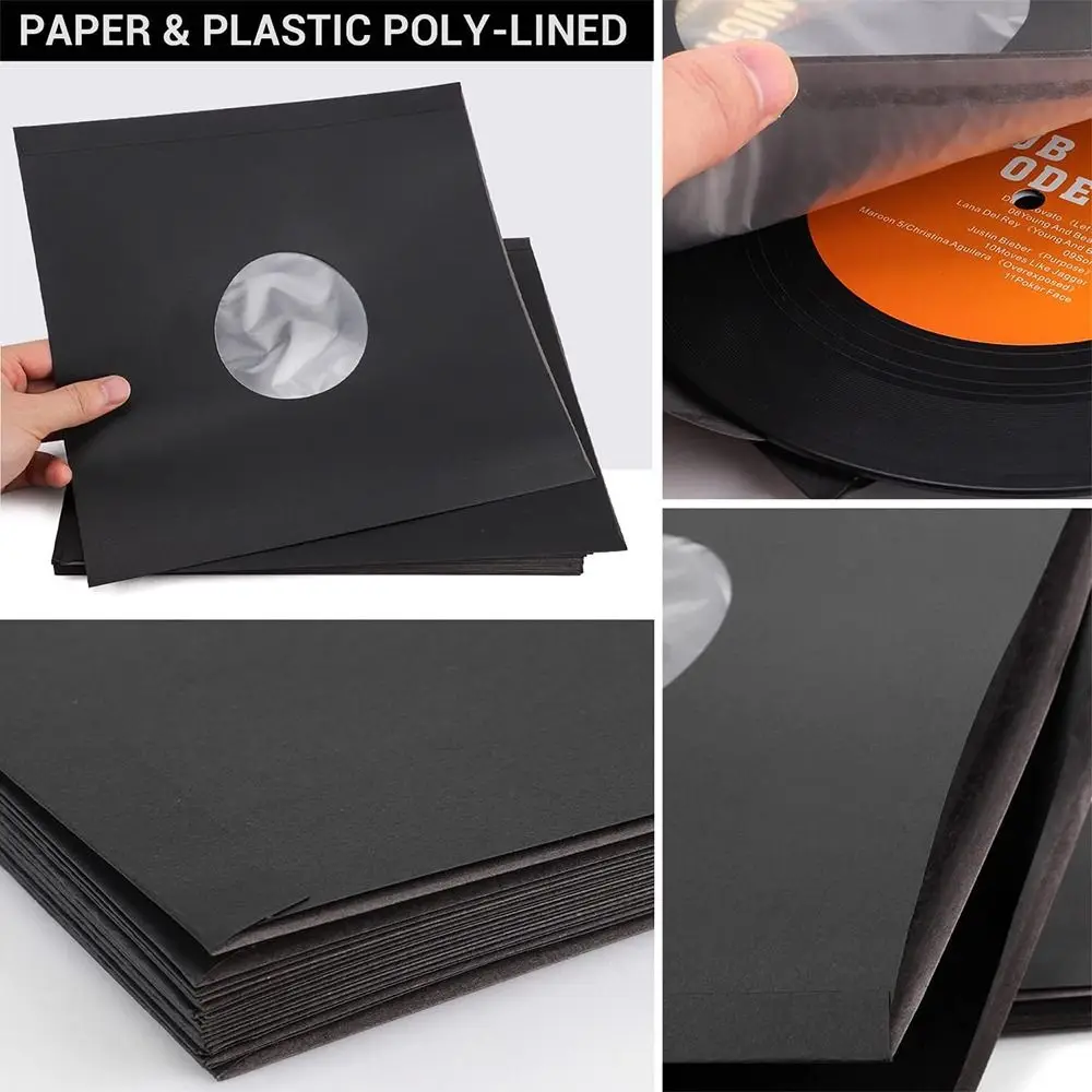 Black Vinyl Records Sleeve 7/10 Inch LP Record Cover Resealable Kraft Paper Bag Vinyl Outer Sleeves Record Storage Bags