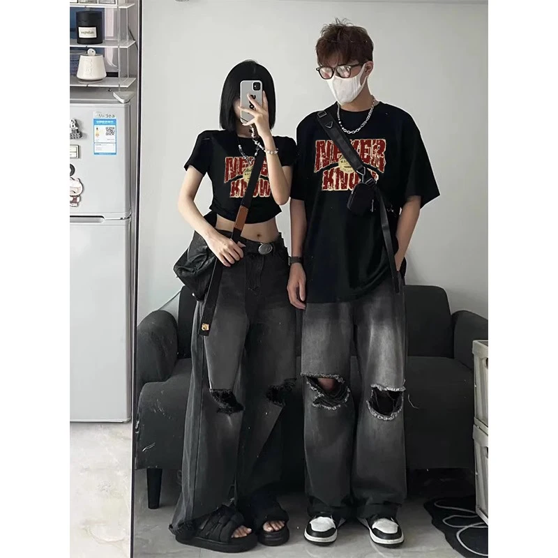 

Bla ort Sve T-irt Women's 2023 New Small Design Couple Summer Cotton Pure Cotton f Sve Top round Ne Loose Fit