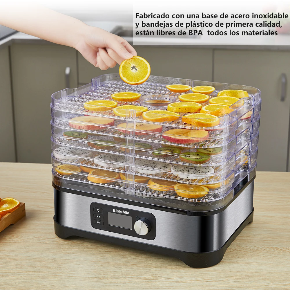 Biolomix bpa livre 5 bandejas desidratador de alimentos com temporizador digital e controle de temperatura para frutas legumes carne seca