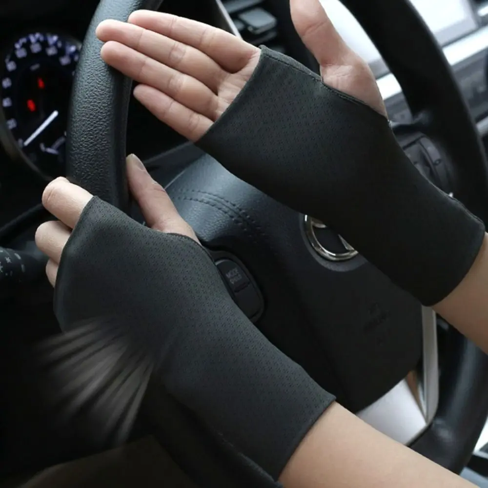 Elastic Fingerless Gloves Solid Color Anti-UV Half Finger Sunscreen Gloves Thin Protect Wrist Wristband Ice Silk Mittens Outdoor