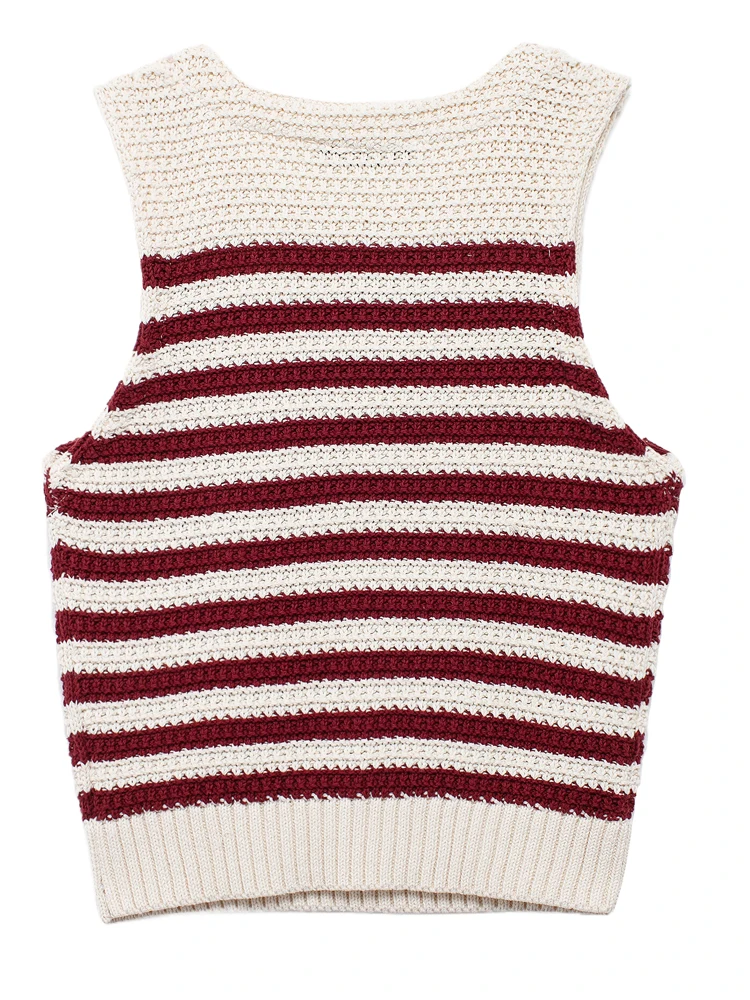 KAOPU ZA Women with gold buttons stripes knit tank top sexy o-neck sleeveless female pullover chic vest