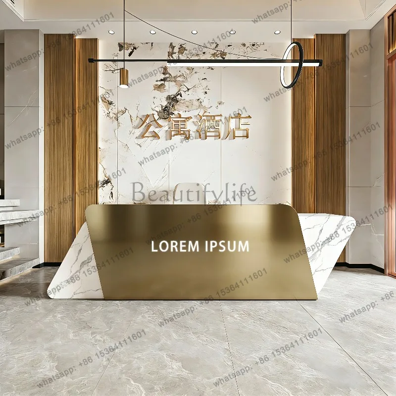 Best Sellers Modern Luxury Stainless Steel Cashier Desks Commercial Enterprise Front Desk Hotel Lobby Minimalist Reception Count