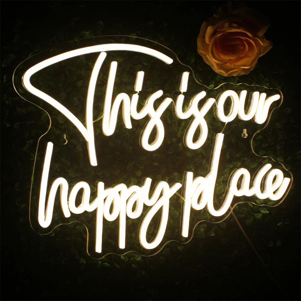 This Is Our Happy Place Neon Sign For Wall Decor Warm LED Lights For Home Party Game Room Bar Bedroom Decoration Neon Signs Lamp