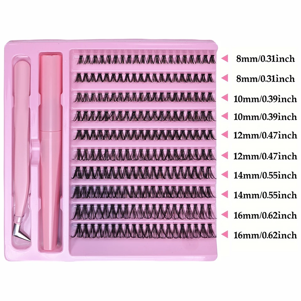 Kit de Extensión de Pestañas DIY, 200pcs, Racimos, Wispy, Rizo D, con Pegamento y Pinzas, para Uso Profesional y Casero 5