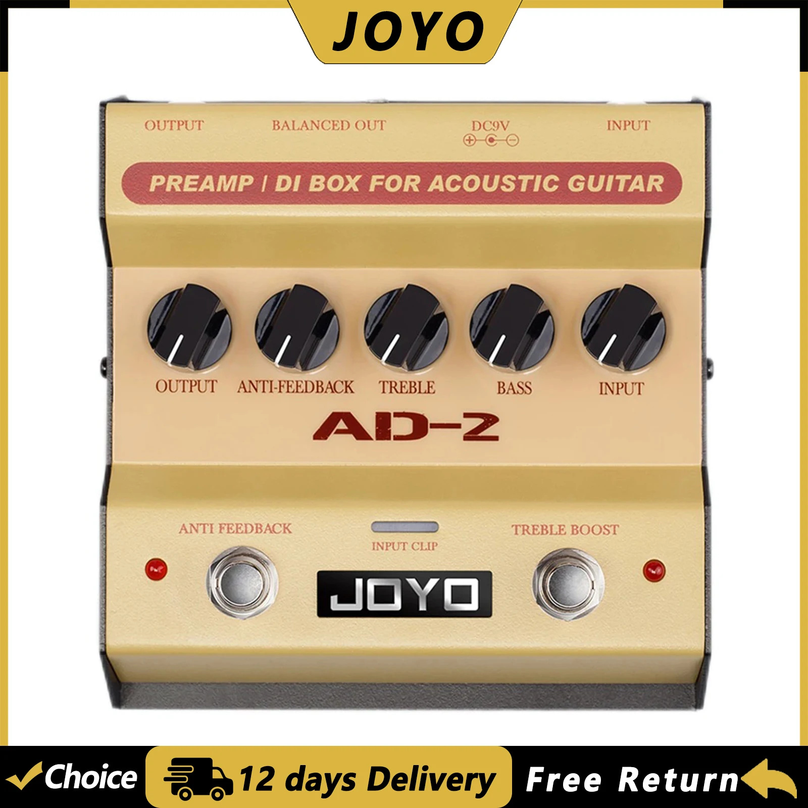 

JOYO AD-2 Acoustic Guitar Effect Pedal Built-in Dual Band EQ High Sensitivity DI Box Effect Pedal Guitar Parts & Accessories