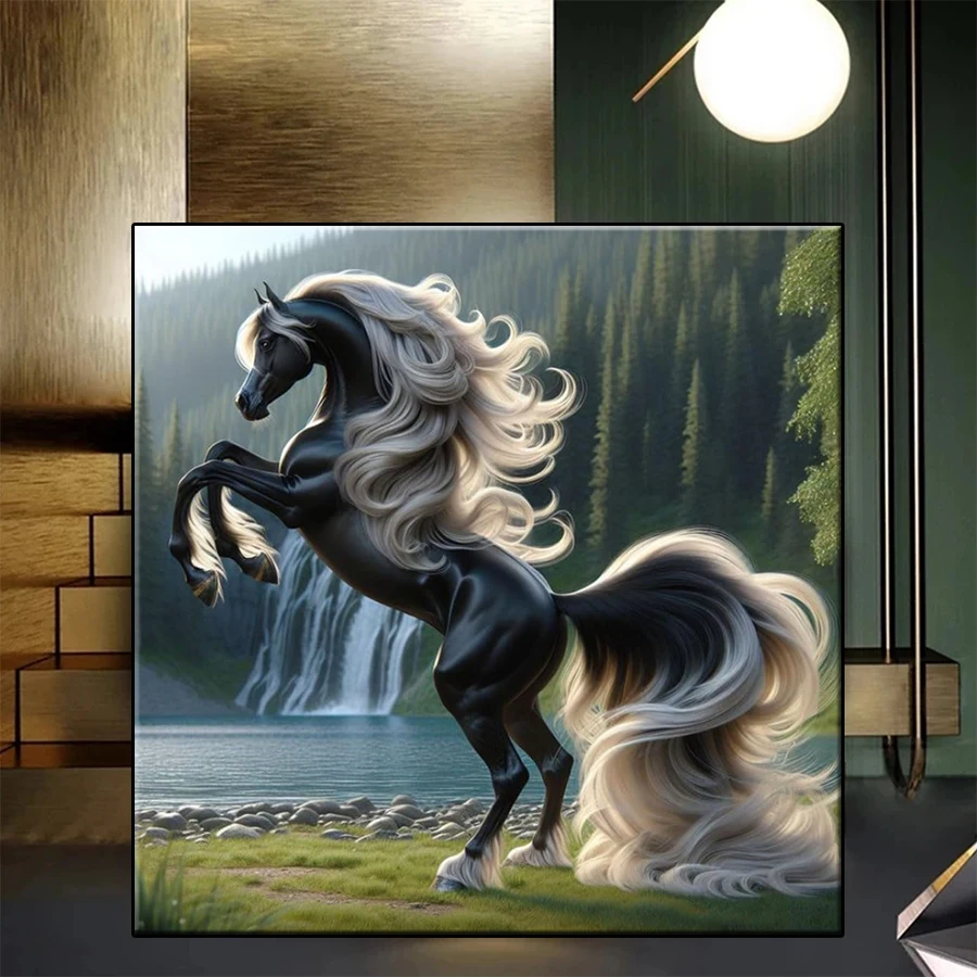 

5D Diamond Painting Kit New Forest Waterfalls Animals and Horse Art Full Diamond DIY Art Crafts Home Adult Decoration Gift