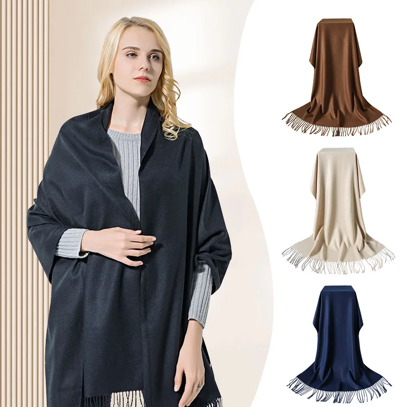 

Winter Solid Color Imitation Cashmere Thickened Annual Meeting Embroidery Printing Big Red Gift Scarf Monochrome Shawl