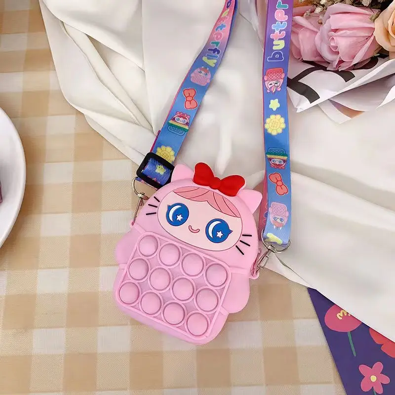 Kawaii Mini Anime Silicone Bags for Girls Backpack Decompression Toy Coin Purse Simple Dimple Crossbody Bags Fidget Toys Popite