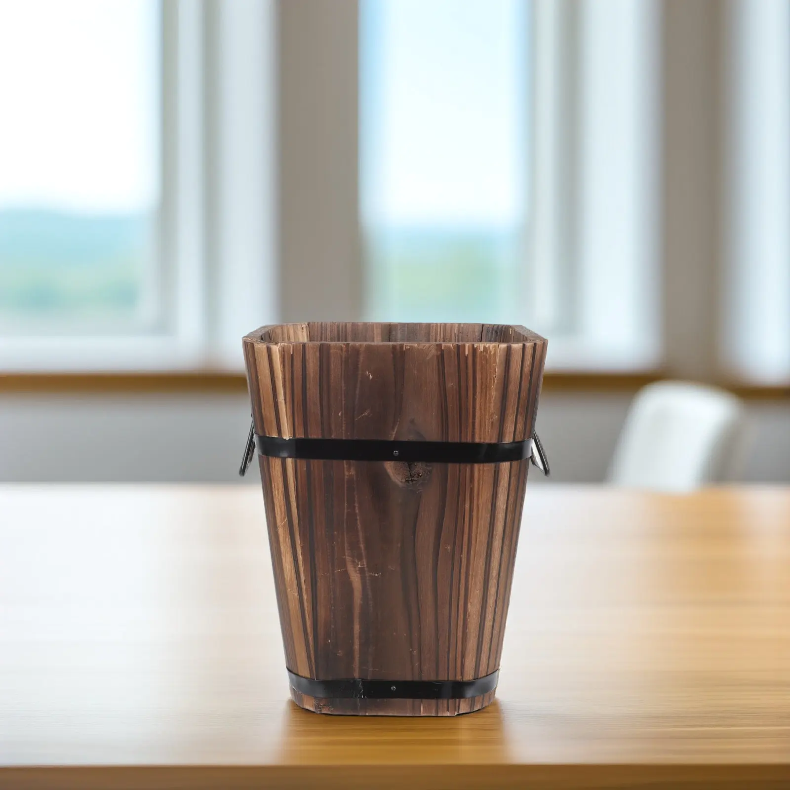 1Pcs Vintage Wooden Flower Pot Solid Wood Bucket with Drainage Hole for Succulent Plants Flowers Vegetables Retro Garden Balcony