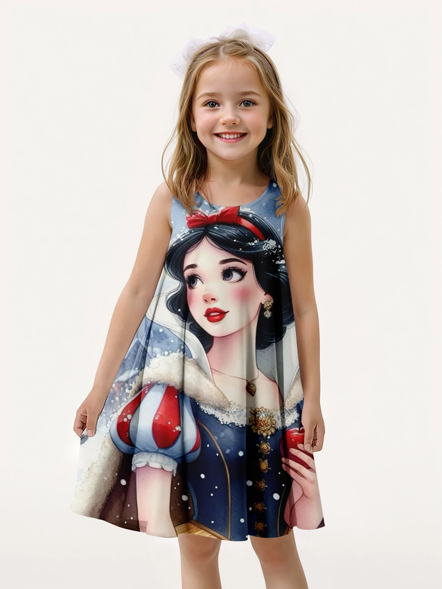 MINISO Disney Snow White Summer Girls Sleeveless Dress Cute 3D Print Girls Dress Fashion Children's Clothing Party Boys Trendy