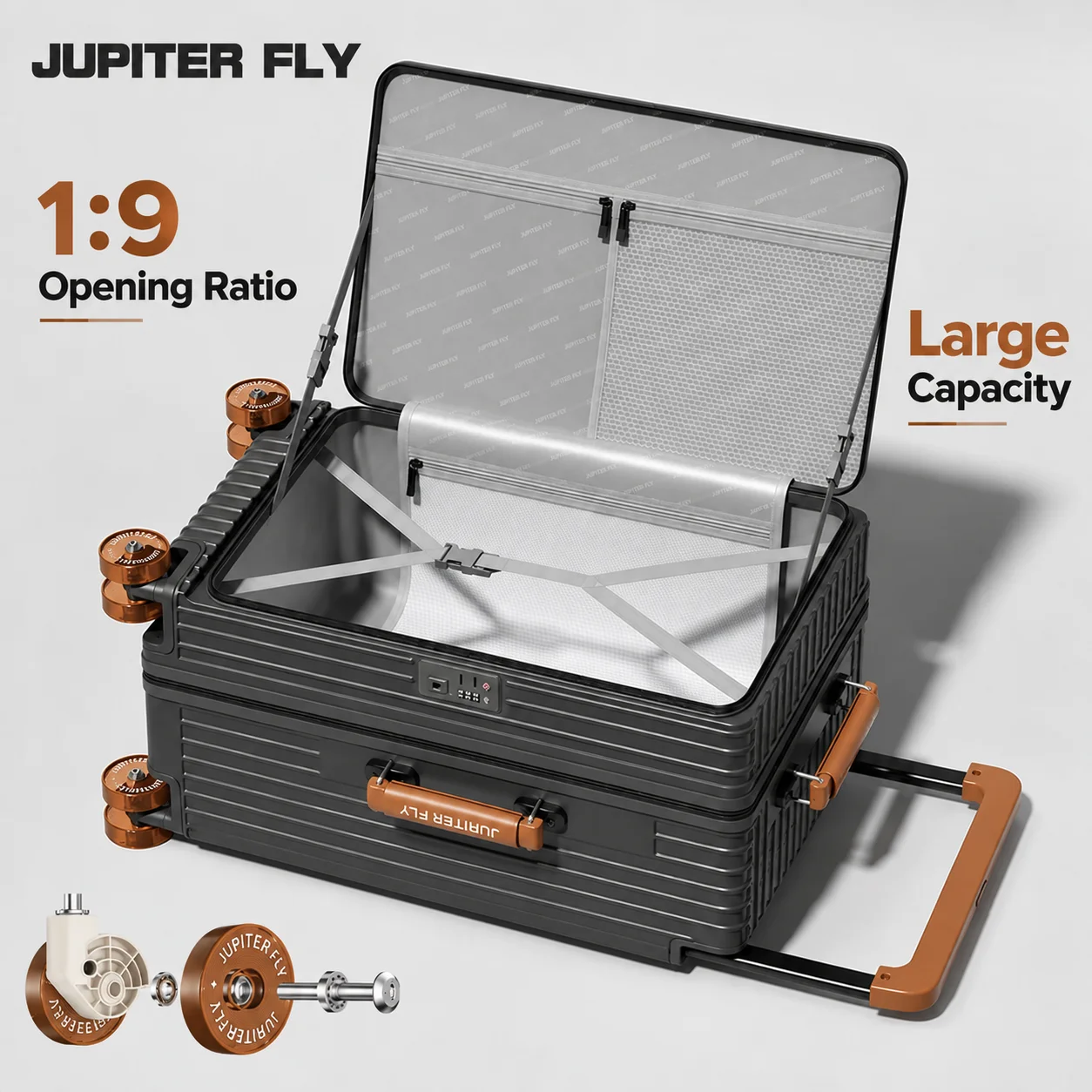 JUPITER FLY 20/24 Inch Side Opening Luggage Wide Handle Aluminum Frame Suitcase Large Capacity Premium Travel Trolley Case