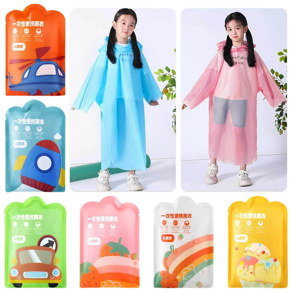 High Quality Vacuum Compression Kids Raincoat Travel Waterproof Rain Coat Thickened Card Packaging One-Piece Raincoat Children