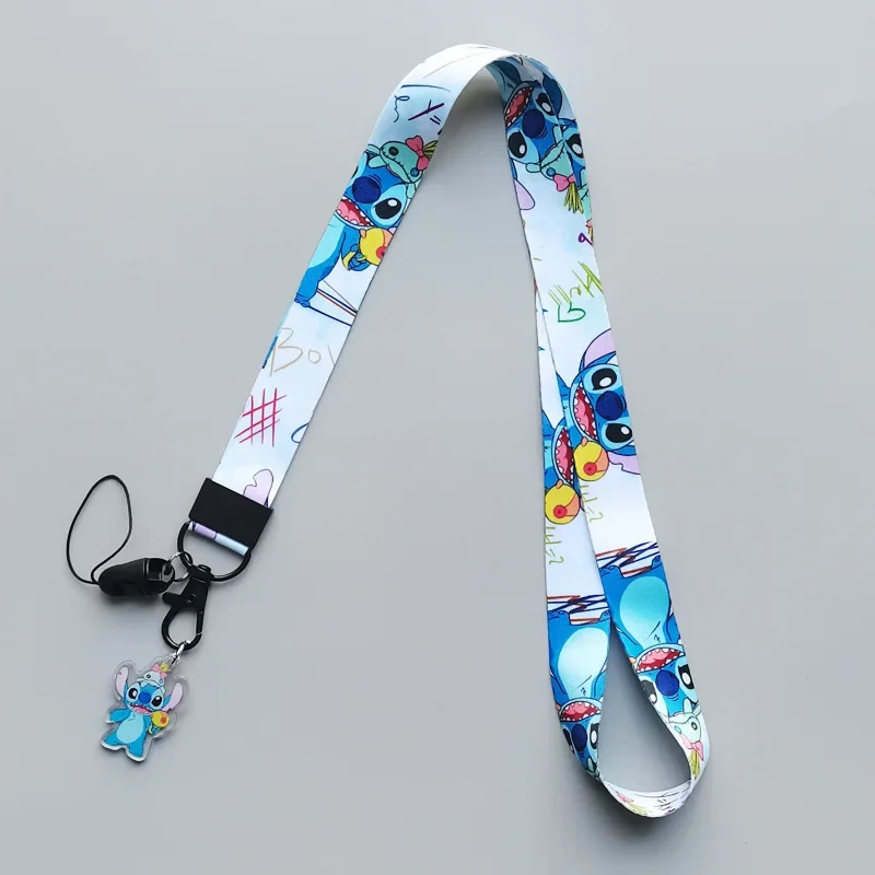 Kawaii Disney Anime Lilo&Stitch Phone Lanyard Cartoon Stitch Angel Printed Ribbon Card Cover Hanging Neck Long Rope Gifts