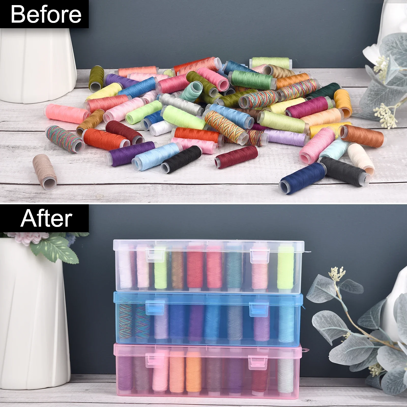 กล่องเก็บด้ายเย็บผ้าแบบใหม่ 24 ช่อง/กล่องเก็บด้ายเย็บผ้า 42 แกน กล่องใส่แกนด้าย เข็มใส อุปกรณ์เย็บผ้า DIY สำหรับใช้ในบ้าน