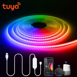 Tuya inteligentne WiFi listwy RGB LED ściemniania ściemniacz taśma LED wstążka 8mm 576 dids/M podświetlenie TV kuchnia wystrój pokoju 5V lampka USB