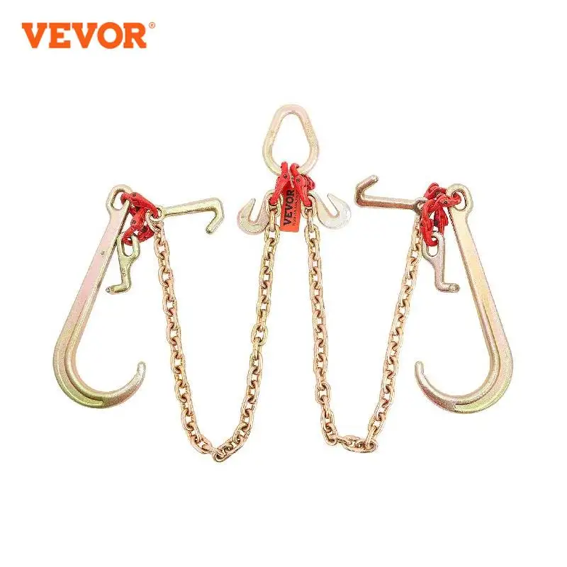 VEVOR V-Chain Tow Chain Bridle 9620 lbs Working Load Limit 5/16'' x 3' G80 with RTJ Cluster Hooks & D-Shackle for Lifting Moving