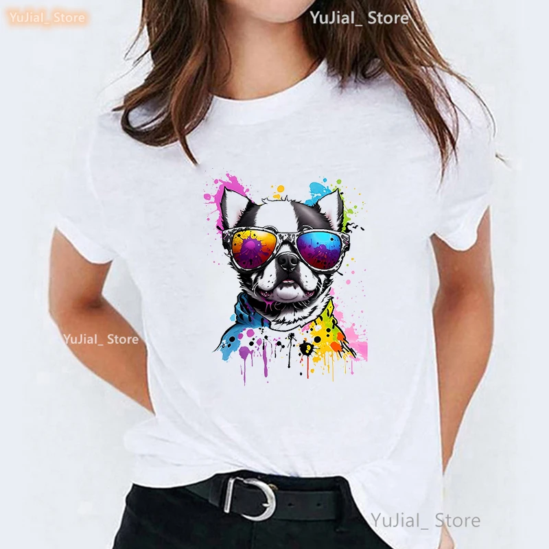 Acquerello Pug/Yorkshire Terrier/Chihuahua/ Papillon/Shih Tzu stampa T Shirt abbigliamento donna Harajuku Kawaii Dog T-Shirt Femme