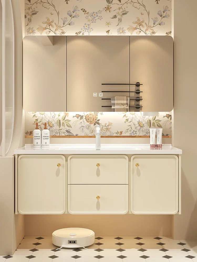 

Cream wind French bathroom cabinet combination ceramic integrated basin hand wash basin
