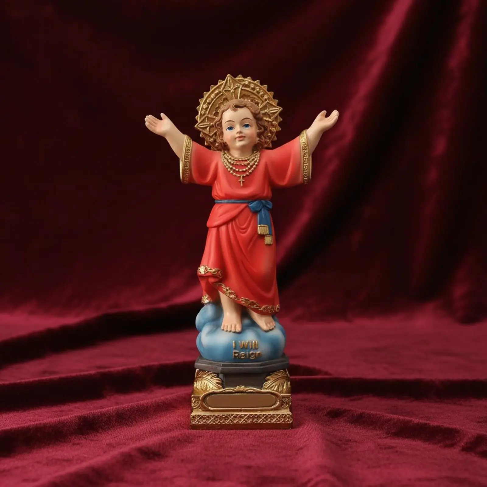 Infant of Prague Statue Resin Holy Child Figurine Red Robe Statue Full Color Religious Decor Sturdy for Christians, Home Altar