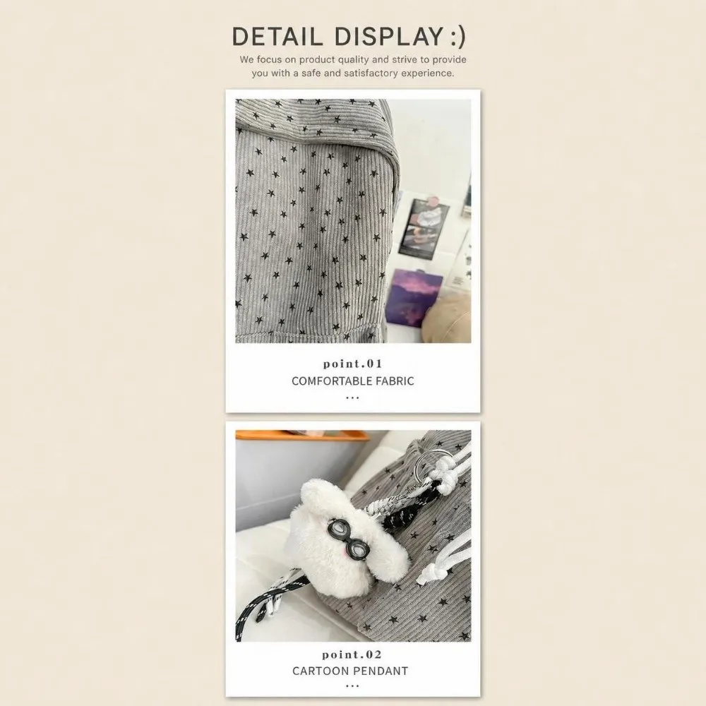 Multicolor Star Backpack Star Printed Large Capacity Lightweight School Bag Corduroy Breathable Shoulders Bag Autumn and Winter