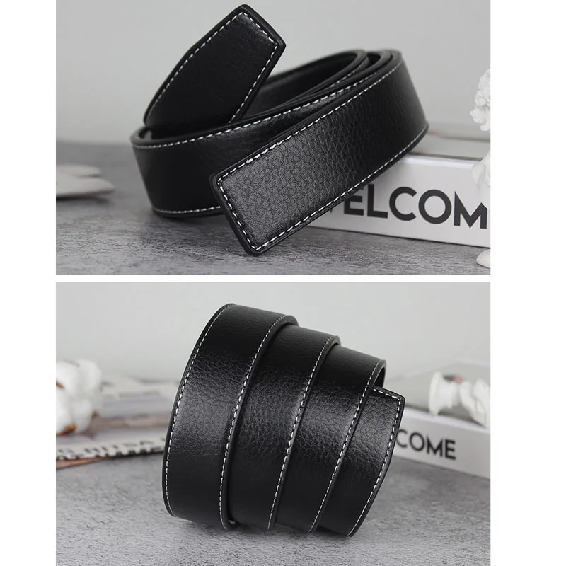 Luxury Design Men\'s Leather Belt Brand Fashion Casual Business Flat Belt Buckle Jeans Accessories High Quality New Width: 3.3CM