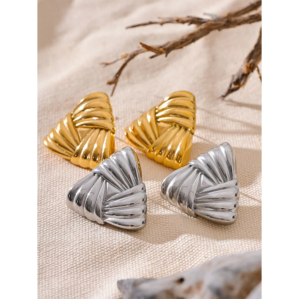 Yhpup-pendientes de tuerca impermeables con textura triangular de acero inoxidable 316l, joyería de moda, gran promoción, venta al por mayor