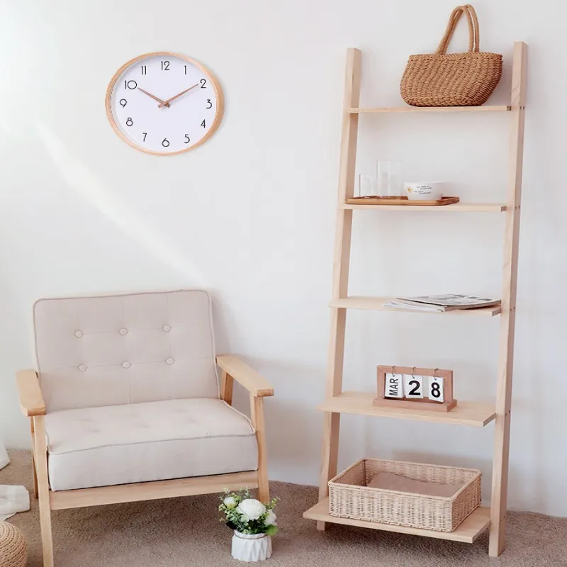 

Solid Wood Multilayer Ladder Shaped Storage Rack Home Storage Organization Bookshelf Plant Placement Shelf Against the Wall