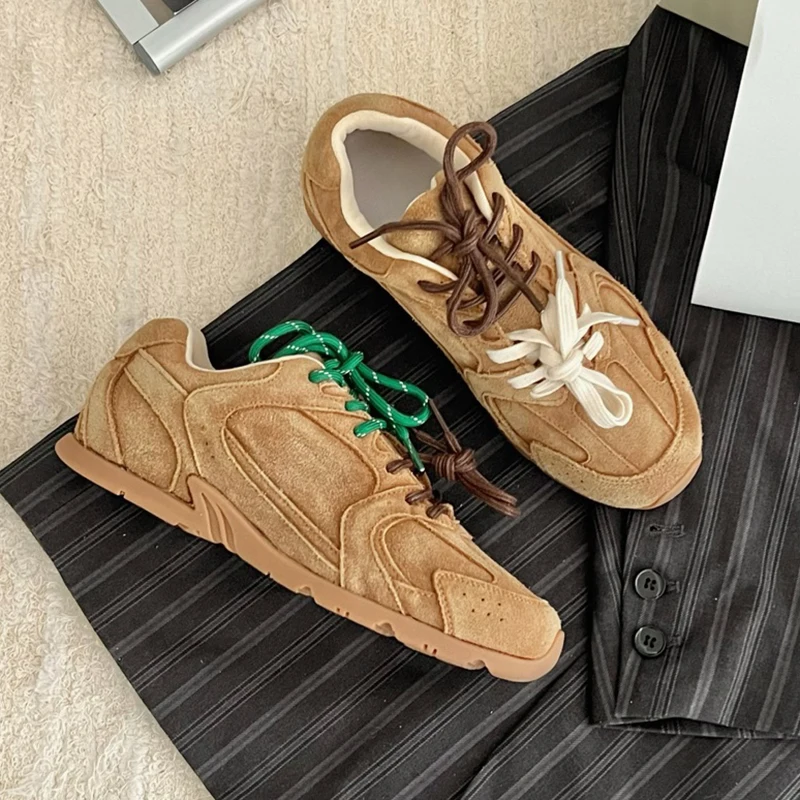 

Женские модные универсальные кроссовки Dequan в американском ретро-стиле, повседневные, с круглым носком, на плоской подошве, с резиновой подошвой, с перекрестной пряжкой