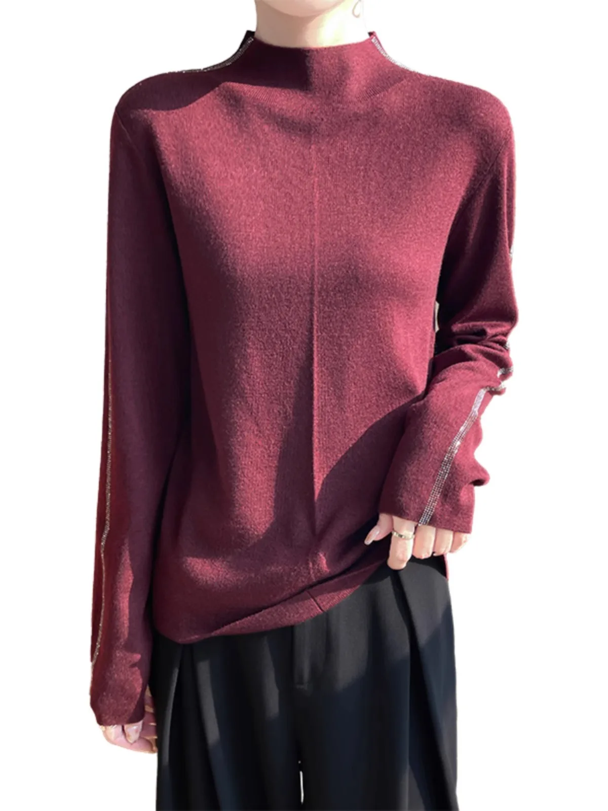 Spring Large Size Women's Knitted Wool Sweater f High Collar Inner Wear Base Layer Faionable New Sle Padded Jaet