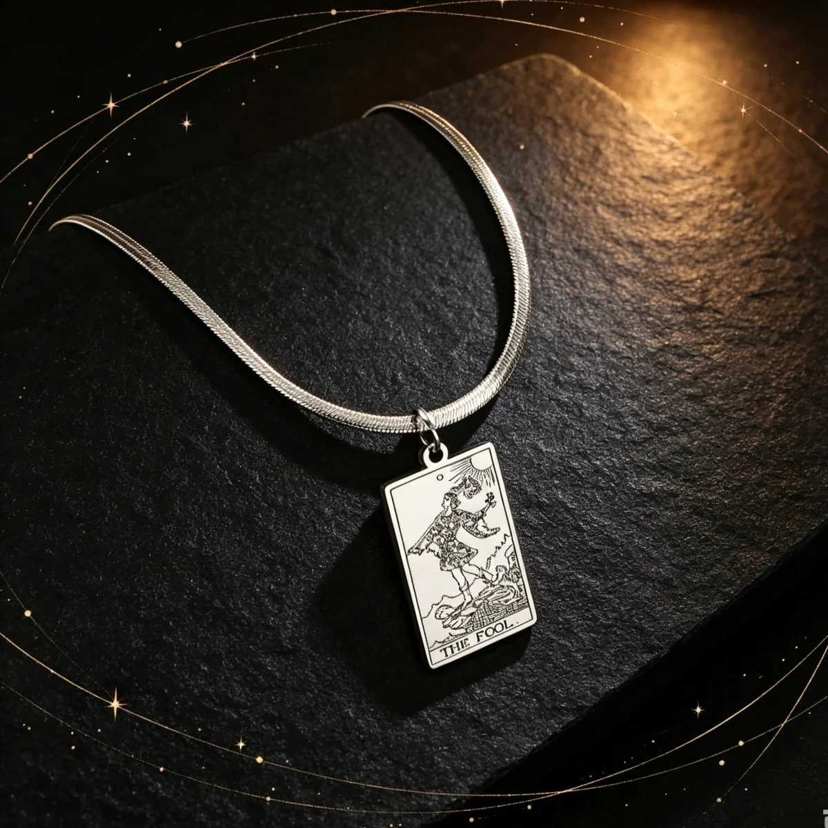 Major Arcana Tarot Card Necklace Stainless Steel Snake Chain Choker Retro Lucky Amulet Sun Moon Star Spiritual Jewelry for Women