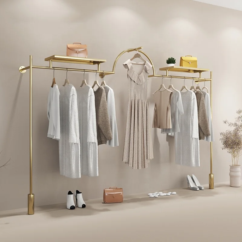 

customized.Boutique Clothing Shop Shelf Stand Garment Wall Mounted Clothes Rack Garments Display Stand Clothing Rack