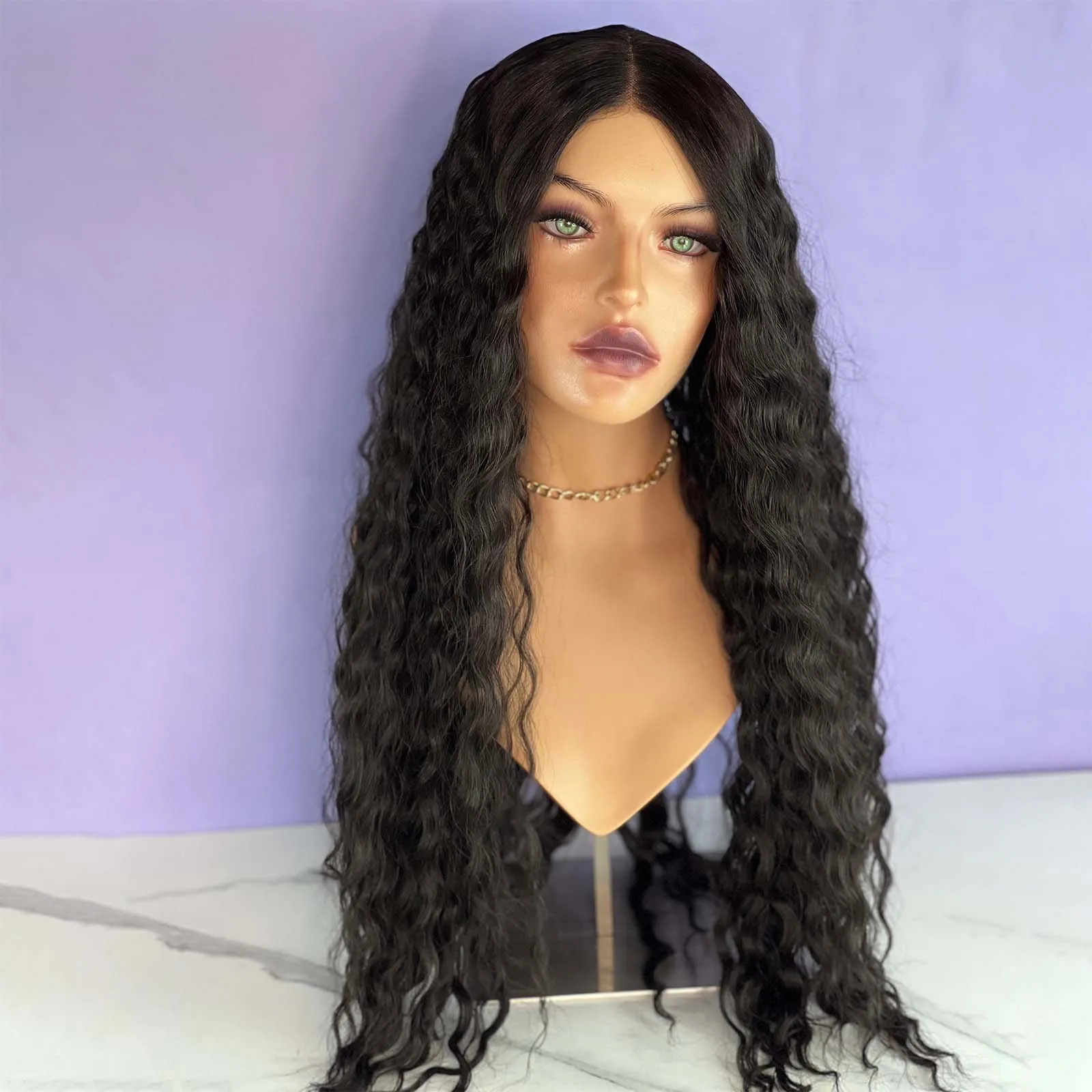 Jet Black Wig Deep Curly Lace Wig Synthetic Hair Lace Front Wig Natural Long Black Colored Lace Front Wigs for Women Party