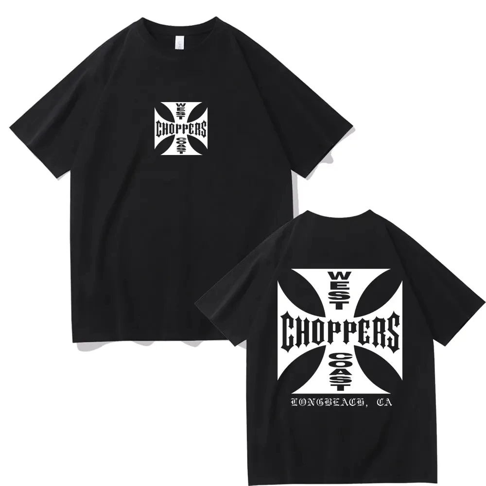 Y2K West Coast Choppers Cross Frame Print T Shirt Men's Women's Tees Hip Hop Streetwear Oversized T-shirts Fashion Short Sleeve