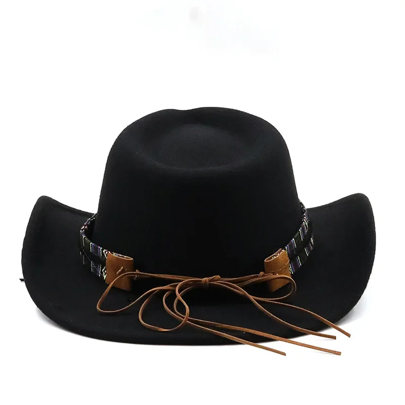 Fashion Western Cowboy Hat with Cow Head Band Wide Brim Pop Jazz Hat Winter Men Women Jazz Wool Hat Cow Girl