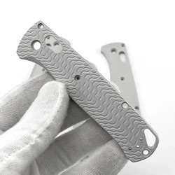 1 Pair Aluminum Alloy Handle Grips Patches  for Benchmade Bugout 535 Line Pattern Folding Knife Non-slip DIY Scales Sand Blast R