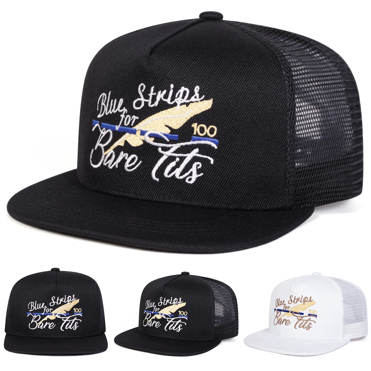 Unisex BLUE STRIPS FOR BARE TITS Embroidery Hip-hop Net Hats Spring Summer Adjustable Casual Baseball Caps Sunscreen Hat Cap