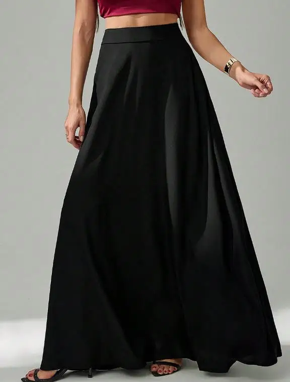 

Autumn 2025 Long Black Skirt Umbrella Style High Waist A-Line Midi Skirt for Women Fashionable Elegant Office Wear