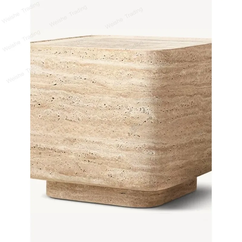 

Carved square travertine villa living room mansion side sofa marble small coffee table