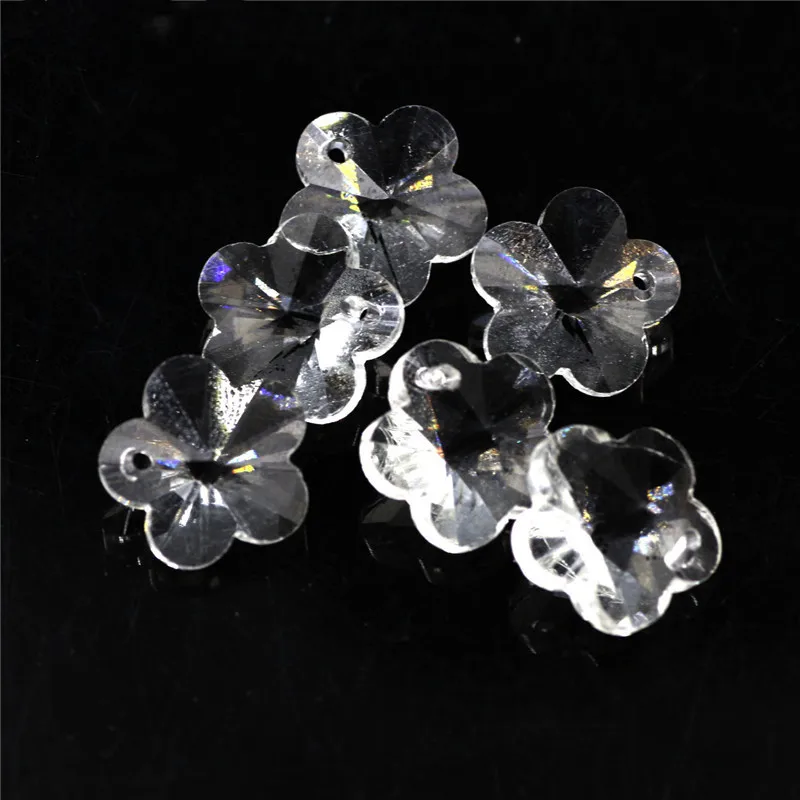 50pcs 14mm Clear Glass Flower Beads Crystal Loose Beads Hanging Pendant Sun Catcher Chandelier Parts for Home Wedding Decoration