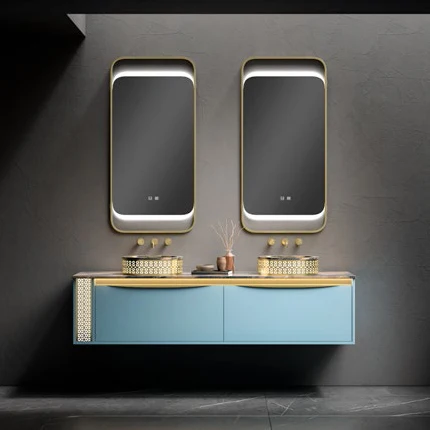 

Customized Paint Free Bathroom Cabinet Luxury Golden Bathroom Cabinet Middle Eastern Drawer Bathroom Cabinet with Double Sink