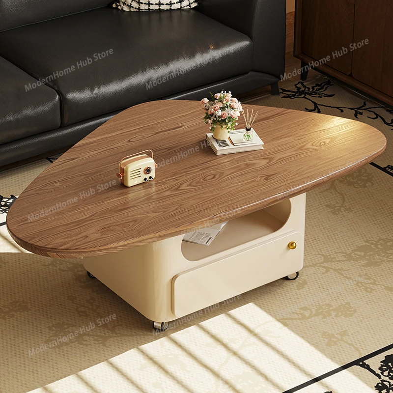Glam European Coffee Table Triangle Design Modern Unique Coffee Table With Storage Wheels Table Basse Pour Salon Home Furniture