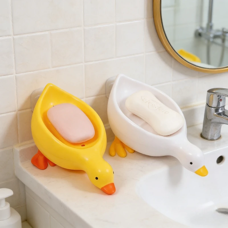 

Cute little yellow duck soap box drains without water accumulation, advanced bathroom washbasin soap box