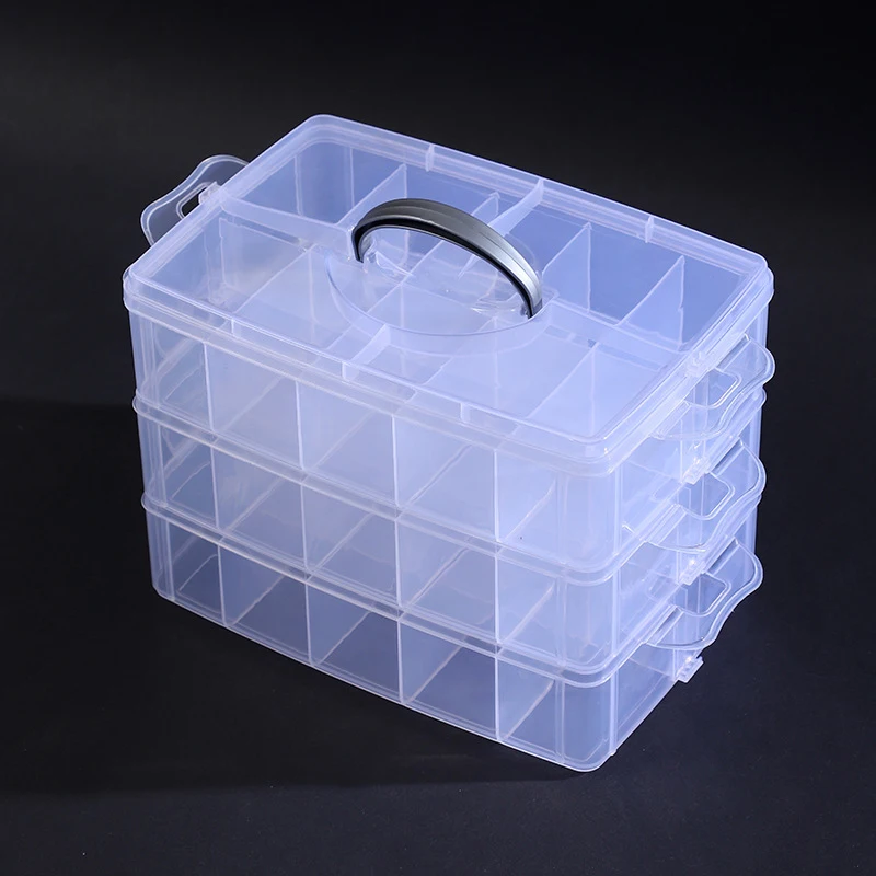 1pc 3 Layer Stackable Clear Plastic Jewelry Beads Box Organizer Storage Case Container With Adjustable Dividers 30 Grids