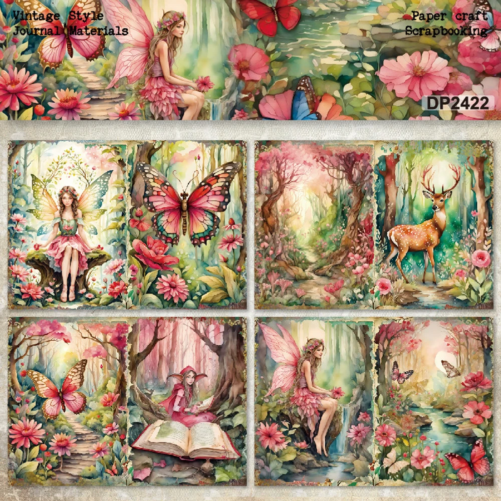 KLJUYP 8sheets A5 size Flower Fairy Scrapbooking patterned paper Fancy Card Pack Light weight Craft Paper Card