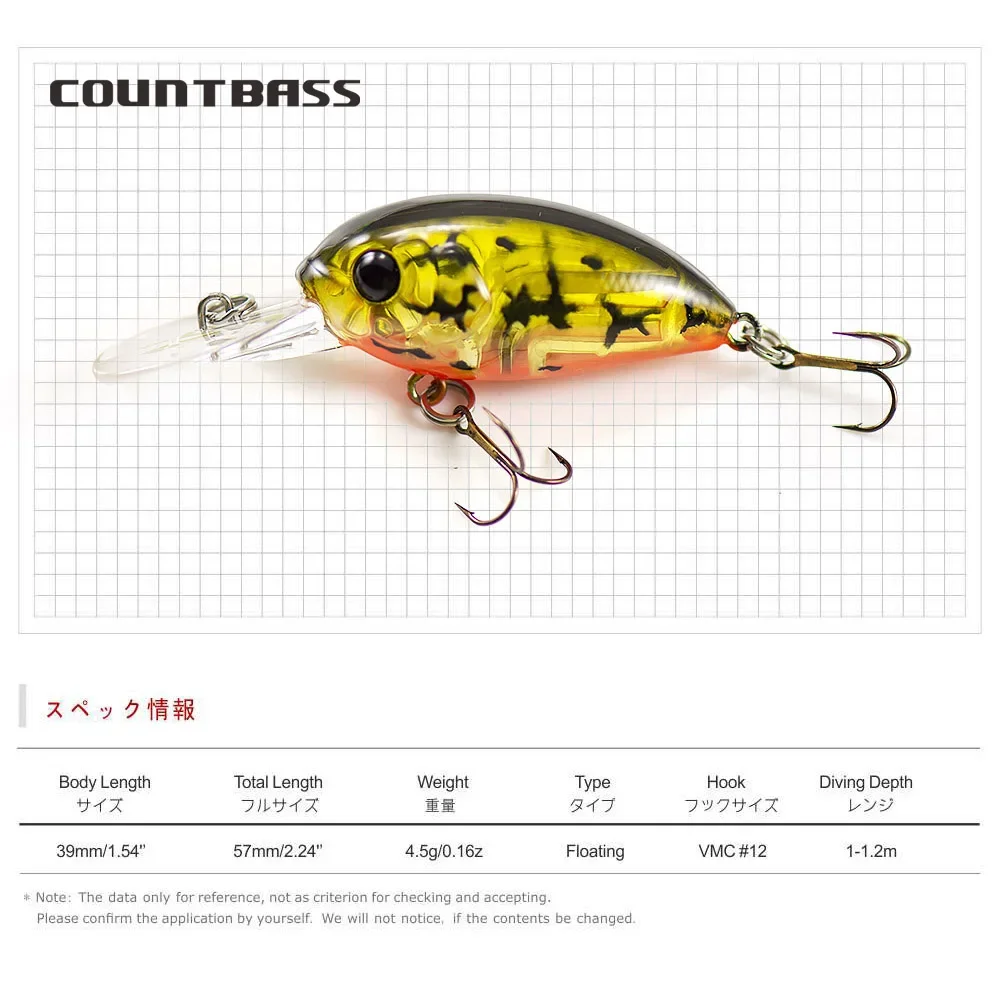 COUNTBASS Crankbait 39mm 4.5g Hardbaits Fishing Lures Diving Depth 1.2m Crank Wobblers Freshwater Angler's Lure