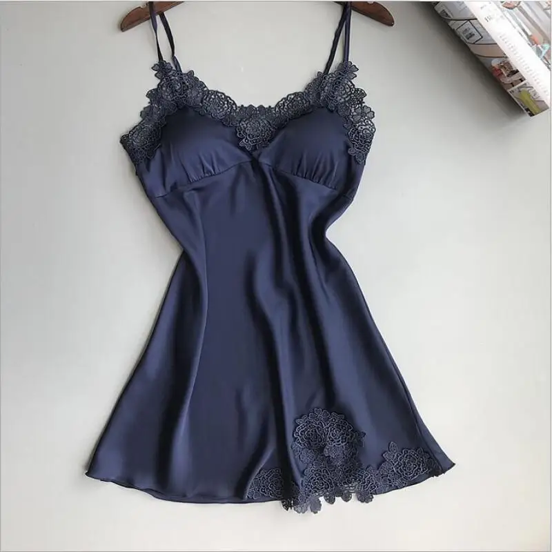 

Girl Straps Nightdress Spring and Autumn, Summer Sexy Lace Lace Hit Product with Padded Cups Pajamas Silk Homewear Dopamine Hot
