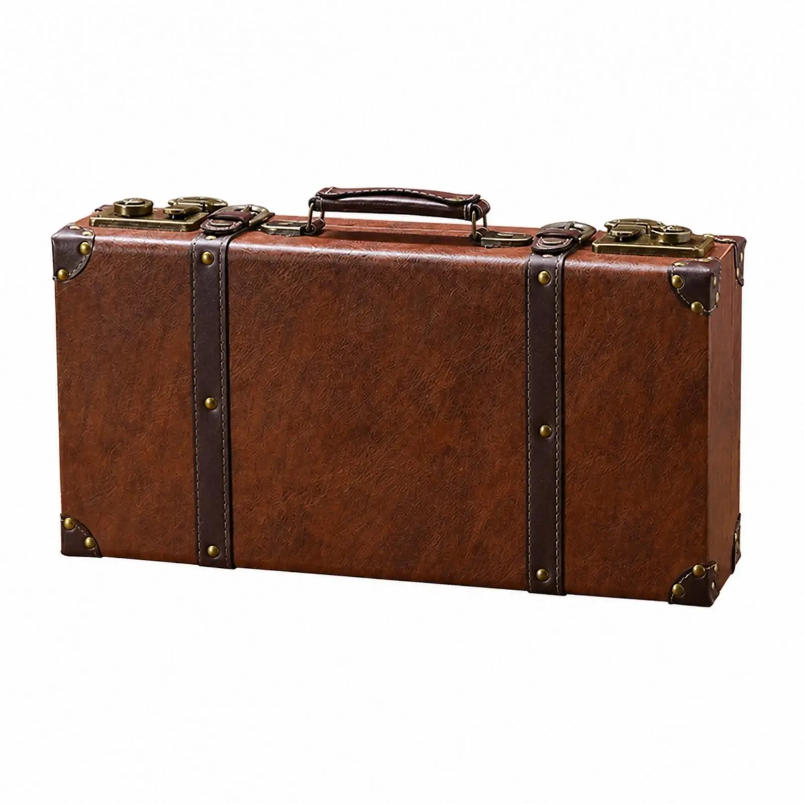 Antique Style Storage Trunk with Leather Straps and Rivets Decorative Wooden Box for Home Decor Film Set Props and Retail