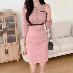 YuooMuoo Chic Fashion Sexy Package Hips Knitted Dress 2025 Autumn Winter Slim Waist Bodycon Sweater Dress Office Lady Vestidos