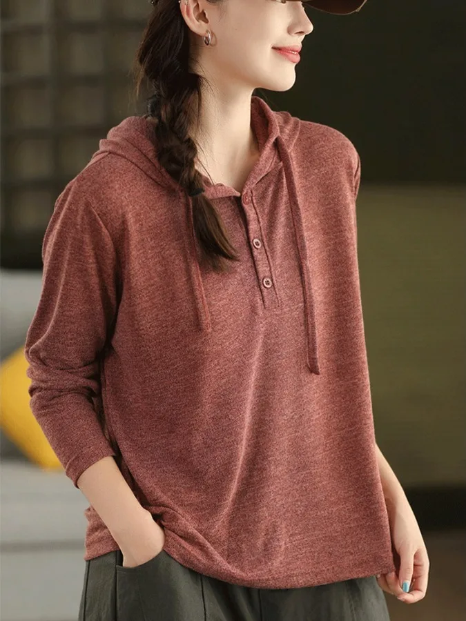 เสื้อไหมพรมทรงหลวม สีพื้น ใส่เป็นเสื้อตัวในได้ แขนยาว ผู้หญิง สวมใส่สบาย ระบายอากาศดี สำหรับฤดูใบไม้ร่วงและฤดูหนาว รุ่นใหม่